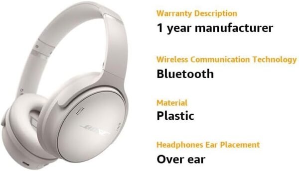 Fones de ouvido Bluetooth Bose QuietComfort, fones de ouvido sem fio com cancelamento de ruído ativo e microfone, graves profundos, até 24 horas de reprodução, fumaça branca - Imagem 6