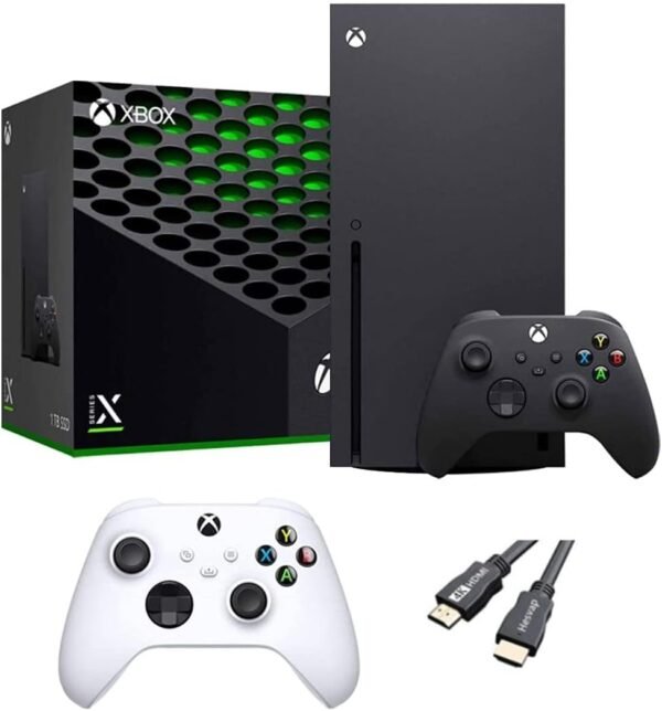 Pacote de console de jogos X-Box Series X - SSD de 1 TB - Console X-Box preto com dois controles sem fio - preto e branco - e cabo HDMI autorizado ahaghug