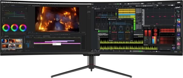 Monitor gamer curvo INNOCN de 49" com resolução ultrawide de 144 Hz e resolução WDFHD 32:9, resolução 3840 x 1080P, resolução R1800, 99% sRGB, HDR400, USB tipo C, DisplayPort, HDMI, alto-falantes integrados, altura/inclinação ajustáveis ​​- 49C1G