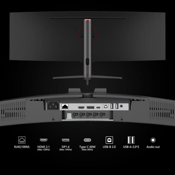Monitor gamer curvo INNOCN de 49" com resolução ultrawide de 144 Hz e resolução WDFHD 32:9, resolução 3840 x 1080P, resolução R1800, 99% sRGB, HDR400, USB tipo C, DisplayPort, HDMI, alto-falantes integrados, altura/inclinação ajustáveis ​​- 49C1G - Imagem 3