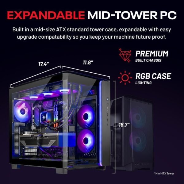 Skytech King 95 Gaming PC Desktop, Ryzen 7 9800X3D 4.7 GHz (5.2 GHz Turbo Boost), NVIDIA RTX 5070 12GB GDDR7, 1TB Gen4 SSD, 32GB DDR5 RAM 6000 RGB, 850W Gold PSU, 360mm ARGB AIO, Wi-Fi, Win 11 Home - Imagem 2