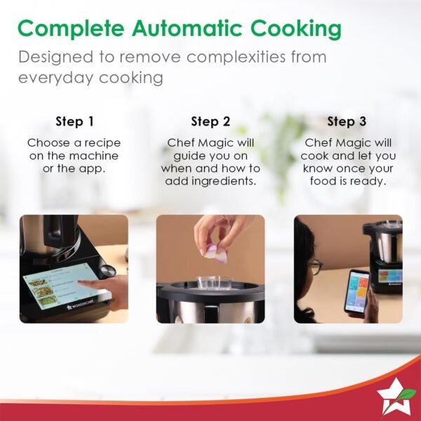 Wonderchef Chef Magic | Robô de cozinha multifuncional para culinária indiana e internacional | Corta, salteia, mexe e amassa automaticamente... | Aplicativo móvel | Receitas do Chef Sanjeev Kapoor | Garantia de 2 anos - Imagem 5