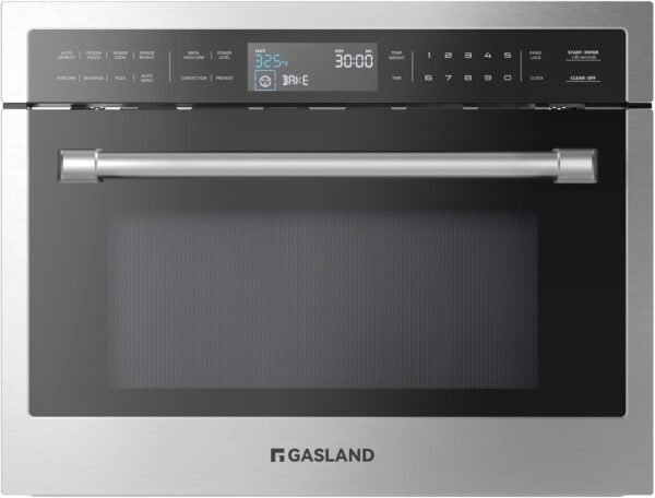 Forno de micro-ondas de embutir Gasland de 24 polegadas, combinação de micro-ondas e forno de convecção, 1000 W, 11 níveis, sensor de cozimento, controle por toque, visor LCD, micro-ondas de parede combinados de 1,6 pés cúbicos, aço inoxidável