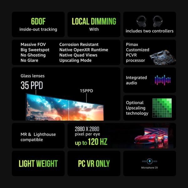 Headset PCVR Pimax Crystal Light Prime - Resolução 8K, Tela QLED, Leve e Confortável, VR de Alta Nitidez para Simulador de Voo, Compatível com MSFS, iRacing e Mais, DMAS e Rastreamento de Farol Opcionais - Imagem 6