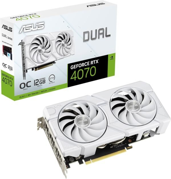 ASUS Dual GeForce RTX™ 4070 EVO White OC Edition (PCIe 4.0, 12GB GDDR6X, DLSS 3, HDMI 2.1a, DisplayPort 1.4a, 2.5-Slot Design, Axial-tech Fan Design)