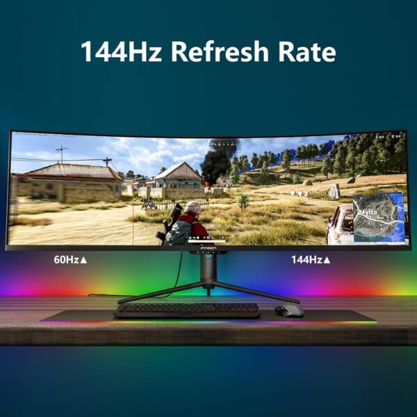 Monitor gamer curvo INNOCN de 49" com resolução ultrawide de 144 Hz e resolução WDFHD 32:9, resolução 3840 x 1080P, resolução R1800, 99% sRGB, HDR400, USB tipo C, DisplayPort, HDMI, alto-falantes integrados, altura/inclinação ajustáveis ​​- 49C1G - Imagem 9